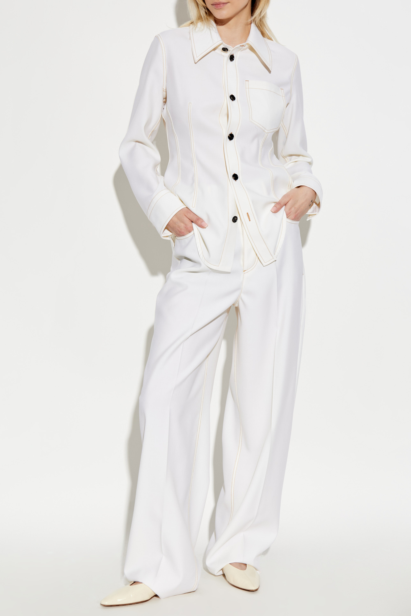 パンツ BOTTEGA VENETA Woman Pants White 825519V0B30 9317 White Wool trousers Bottega Veneta - Vitkac Italy